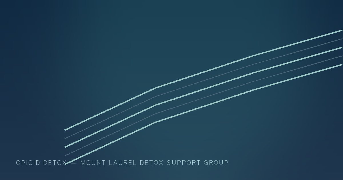 Illustration in the site's navy and teal palette showing a quiet pathway curving toward open light, marking this guide to Opioid and Fentanyl Detox in New Jersey.