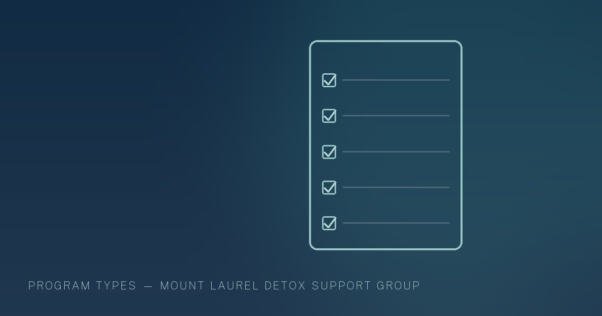 Illustration in the site's navy and teal palette showing a document outline with ticked checklist rows, marking this guide to how to Find Drug & Alcohol Rehab Centers in New Jersey.